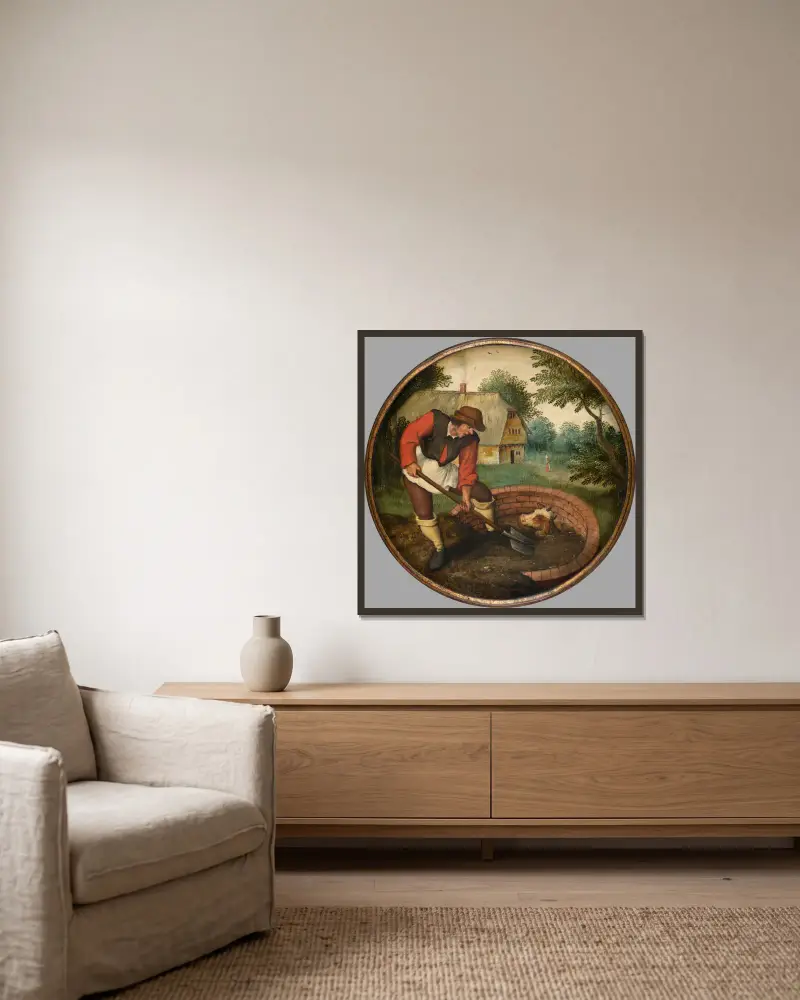 Za późno jest zasypywać studnię, gdy cielę już utonęło, Pieter Brueghel The Younger w ramie na ścianie