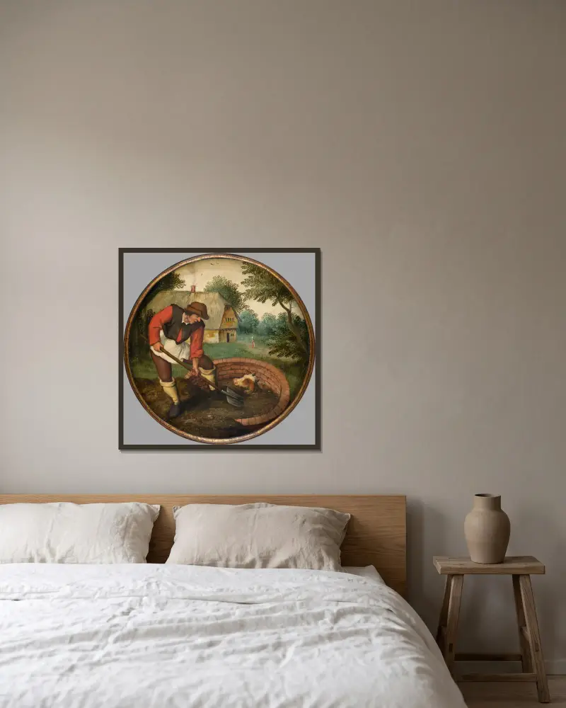 Za późno jest zasypywać studnię, gdy cielę już utonęło, Pieter Brueghel The Younger w ramie na ścianie