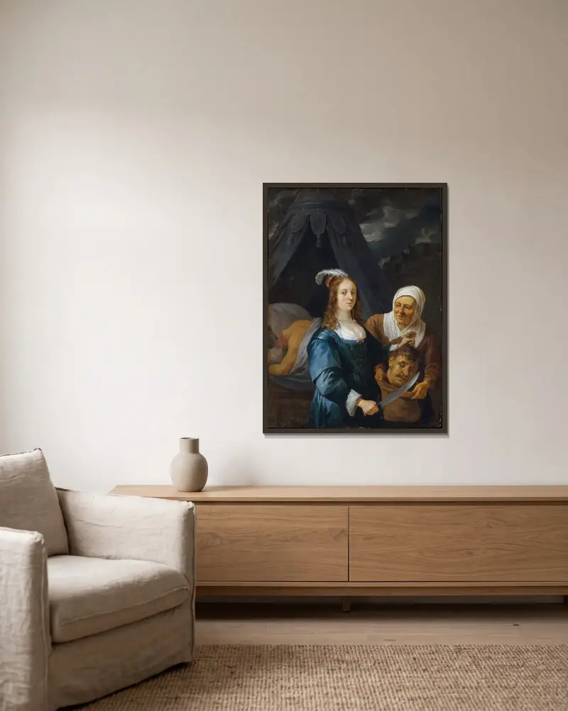 Judith med Holofernes huvud av David Teniers The Younger inramad på en vägg