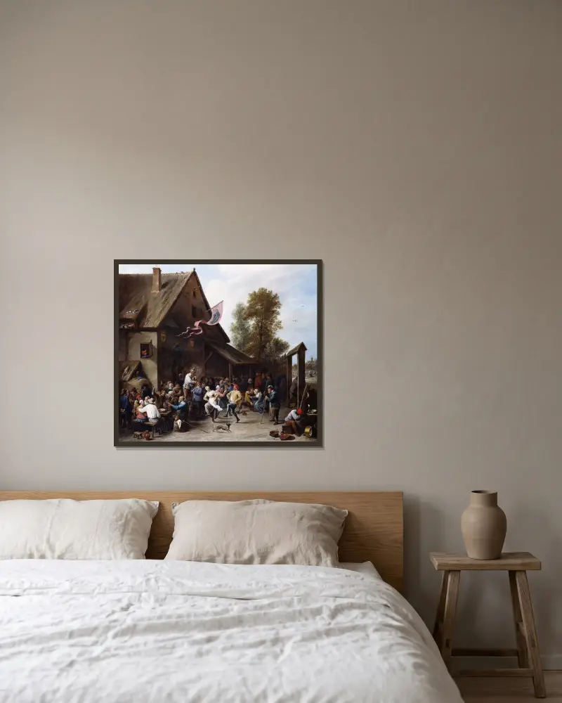 Kermis på S:t Georgsdagen av David Teniers The Younger inramad på en vägg