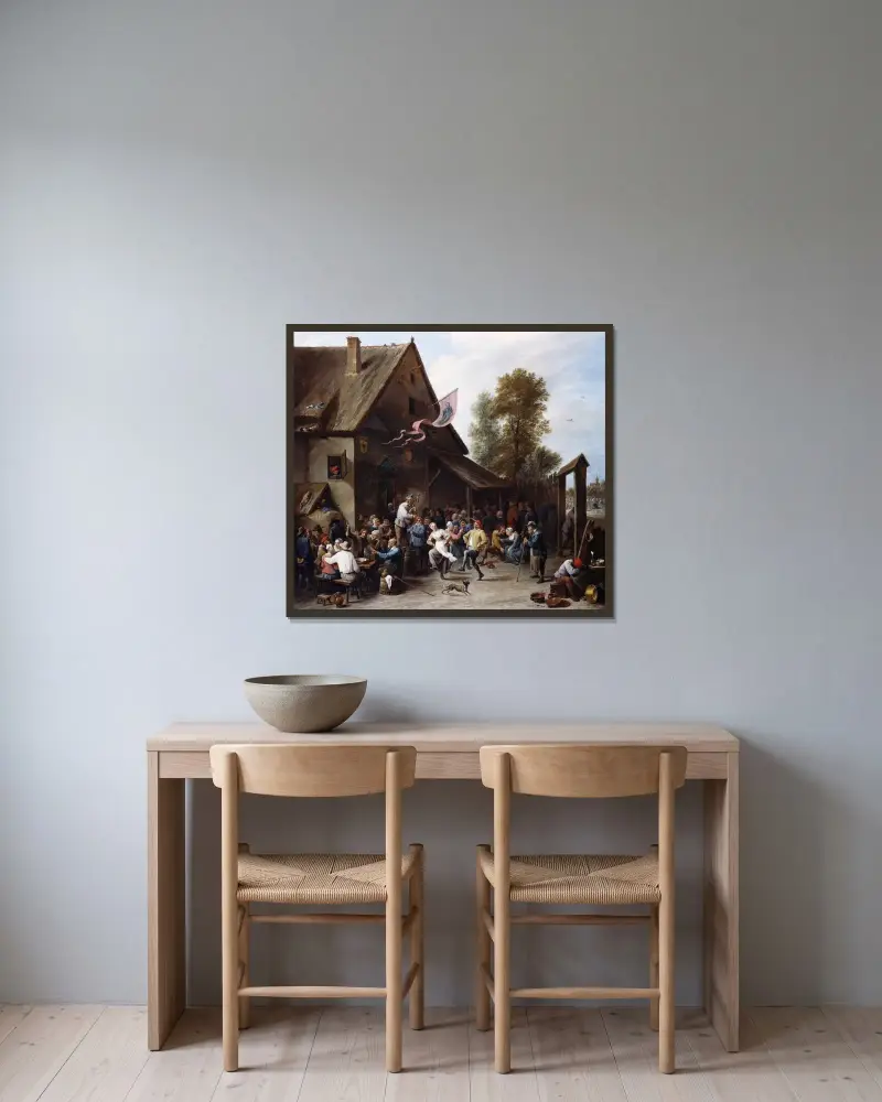 Kermis på S:t Georgsdagen av David Teniers The Younger inramad på en vägg
