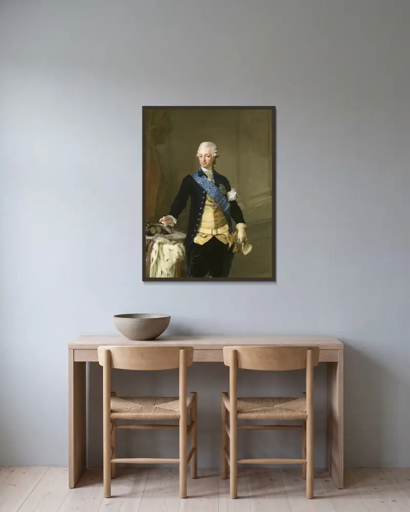 Król Gustaw III Szwedzki, 1777, Lorens Pasch the Younger w ramie na ścianie