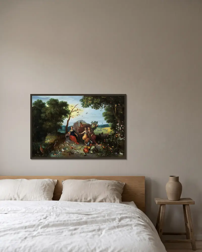 Landscape with Allegories of the Four Elements av Jan Brueghel the Younger inramad på en vägg