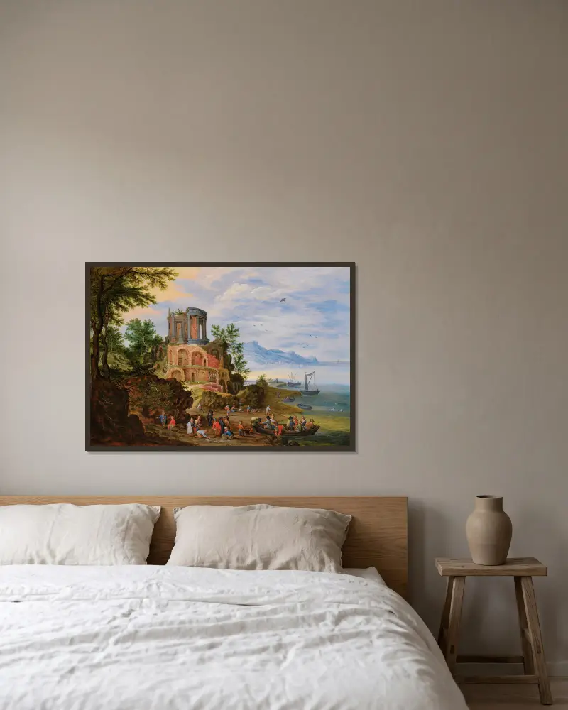 Landscape With Ruins Animated With Figures av Jan Brueghel the Younger inramad på en vägg