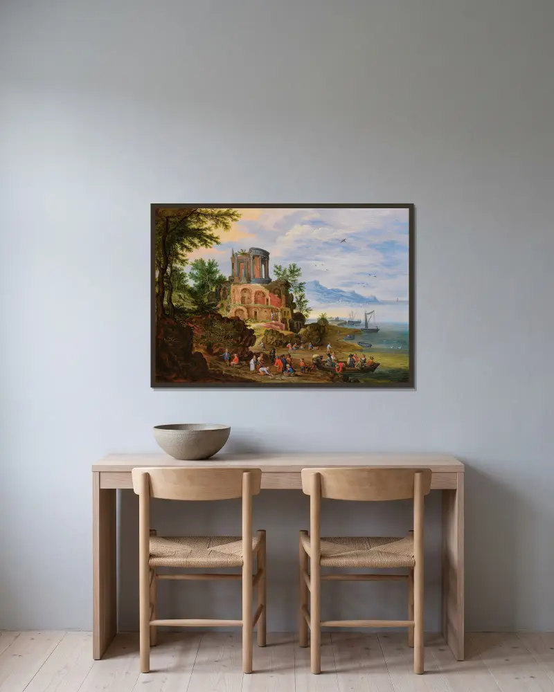 Landscape With Ruins Animated With Figures av Jan Brueghel the Younger inramad på en vägg