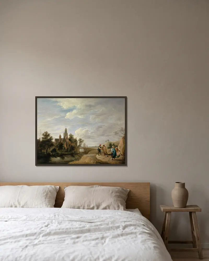 Landschaft mit Staffagefiguren von David Teniers The Younger gerahmt an einer Wand