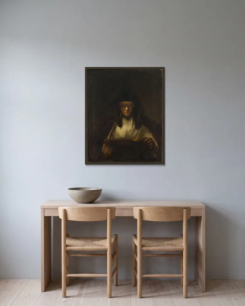 Läsande gumma av Per Krafft the Younger inramad på en vägg