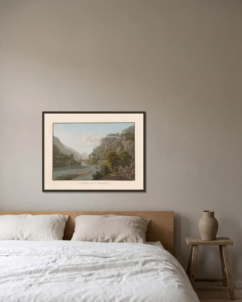 Die Brücke von St. Maurice von Gabriel Lory the Younger gerahmt an einer Wand