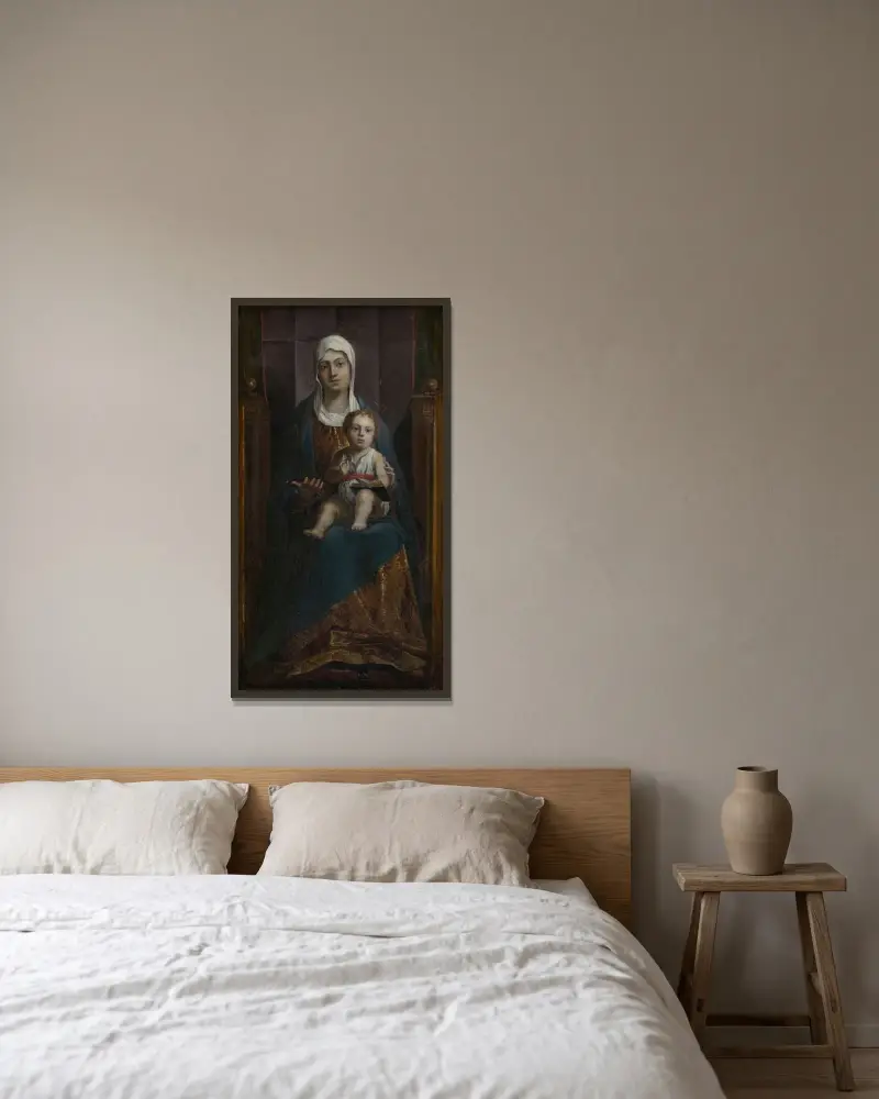 Madonna med barnet av David Teniers The Younger inramad på en vägg