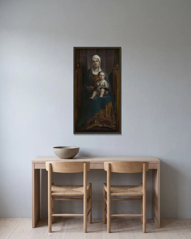 Madonna med barnet av David Teniers The Younger inramad på en vägg