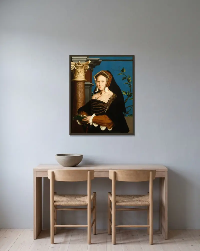 Mary, Lady Guildford von Hans Holbein The Younger gerahmt an einer Wand