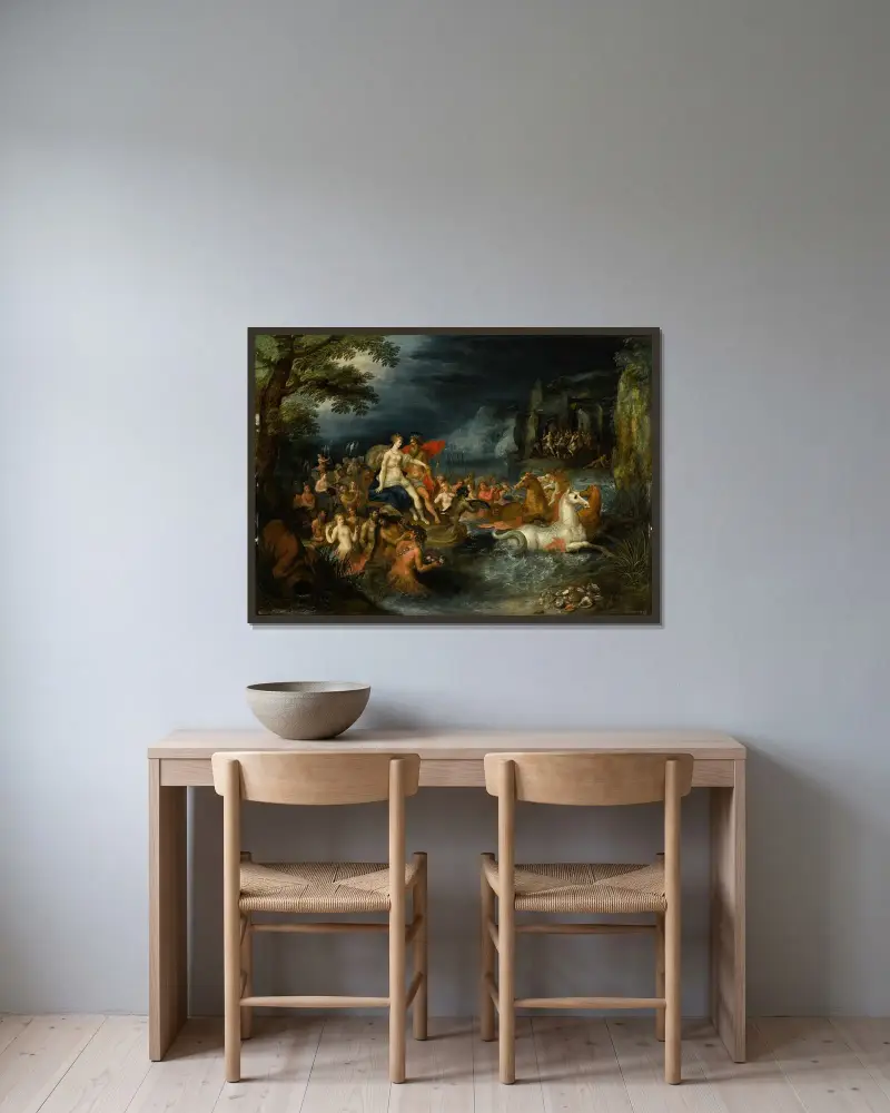 Neptunus och Amfitrite av Frans Francken the Younger inramad på en vägg