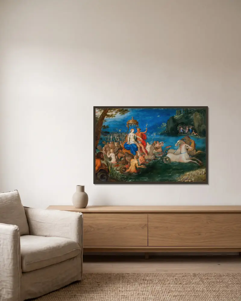 Neptun und Amphitrite von Frans Francken the Younger gerahmt an einer Wand