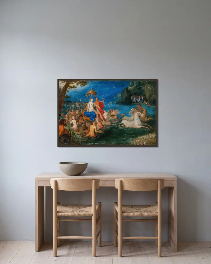 Neptun und Amphitrite von Frans Francken the Younger gerahmt an einer Wand