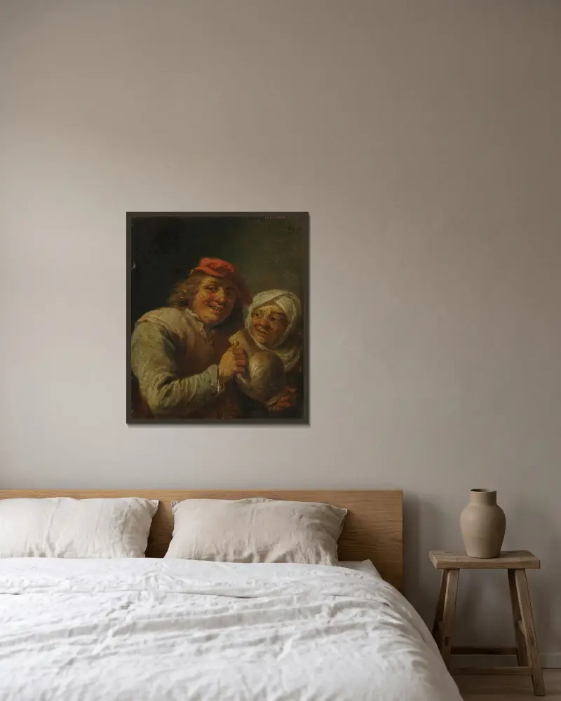 Gammal man och kvinna av David Teniers The Younger inramad på en vägg