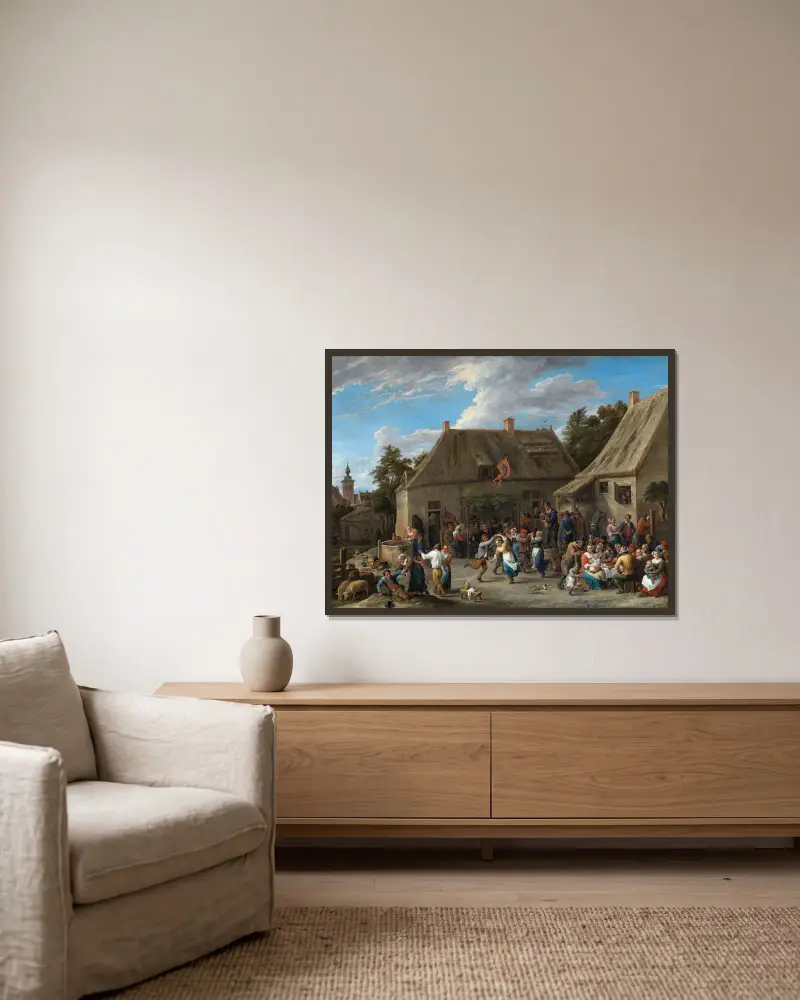 Bauernkirmes von David Teniers The Younger gerahmt an einer Wand