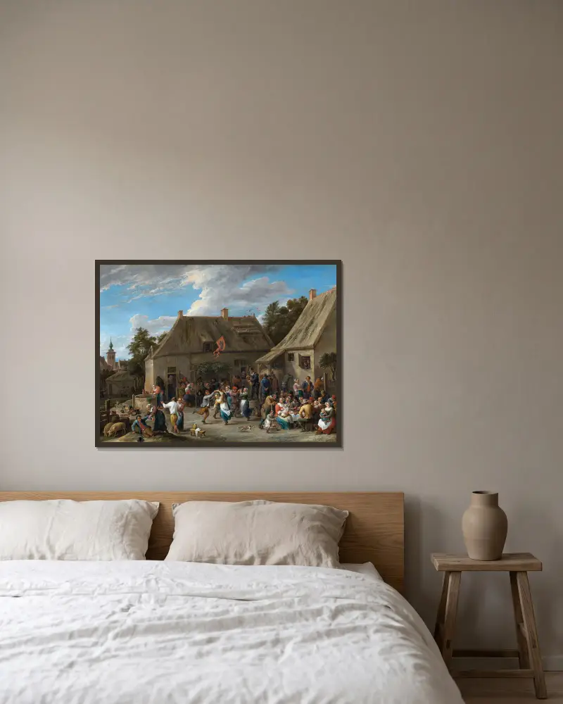 Bauernkirmes von David Teniers The Younger gerahmt an einer Wand