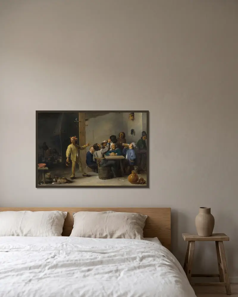 Bönder firar trettondagen av David Teniers The Younger inramad på en vägg