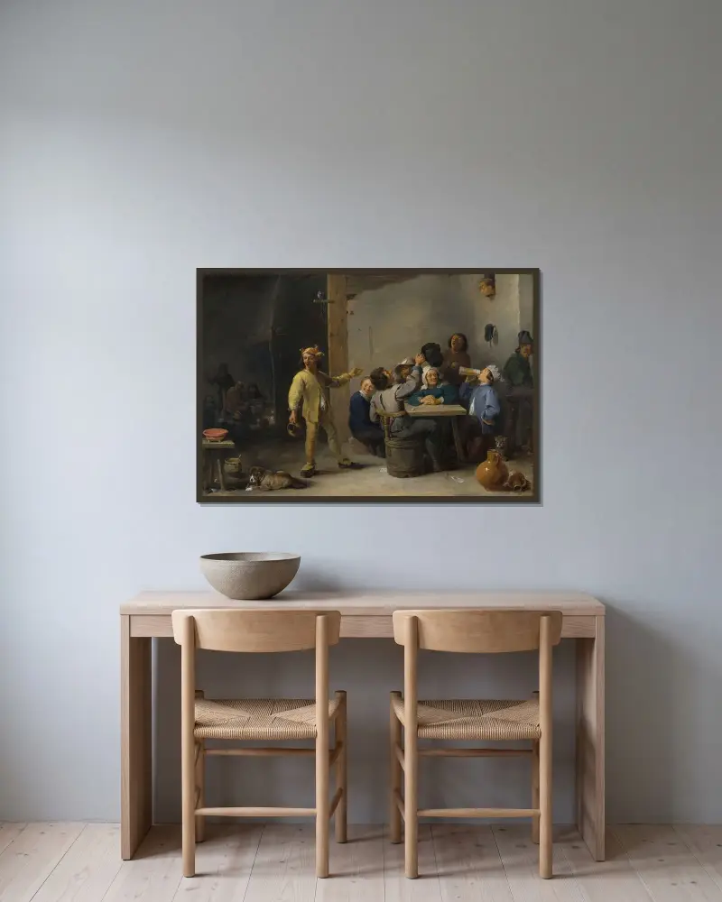 Bönder firar trettondagen av David Teniers The Younger inramad på en vägg