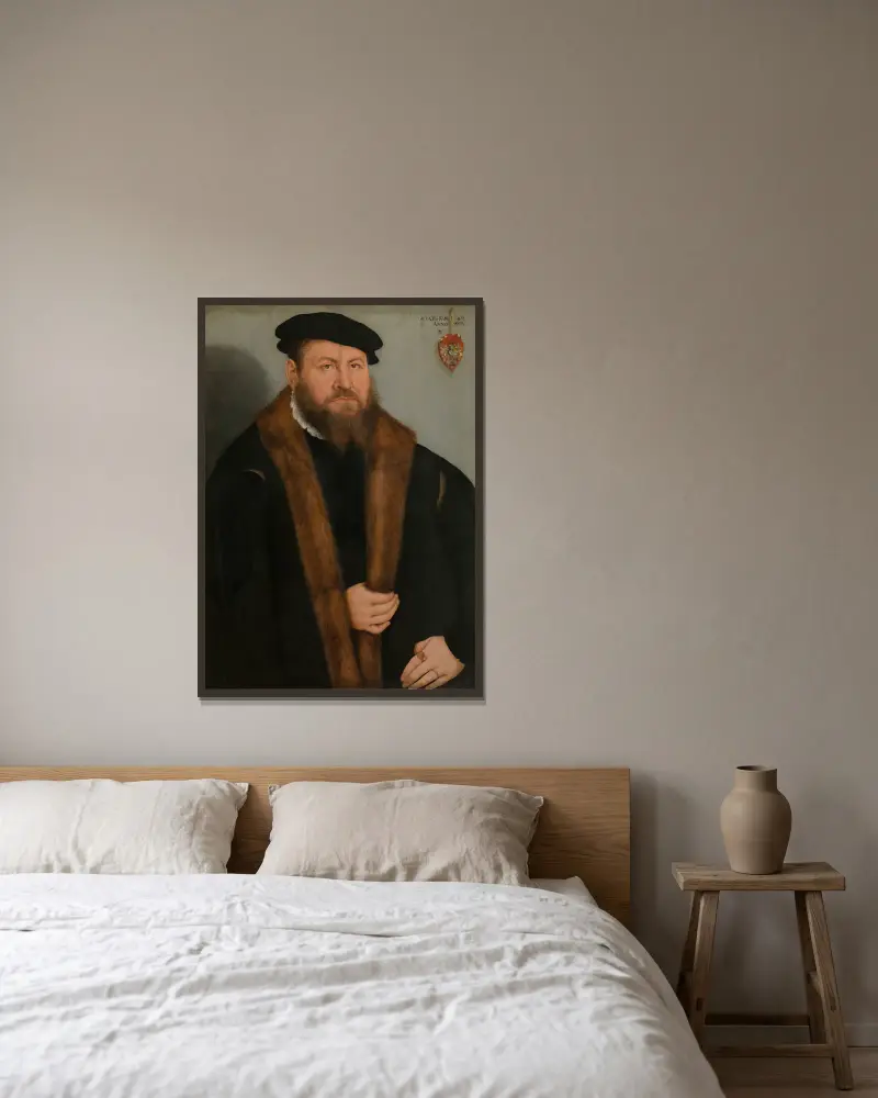 Portrait of a Man av Lucas Cranach the Younger inramad på en vägg