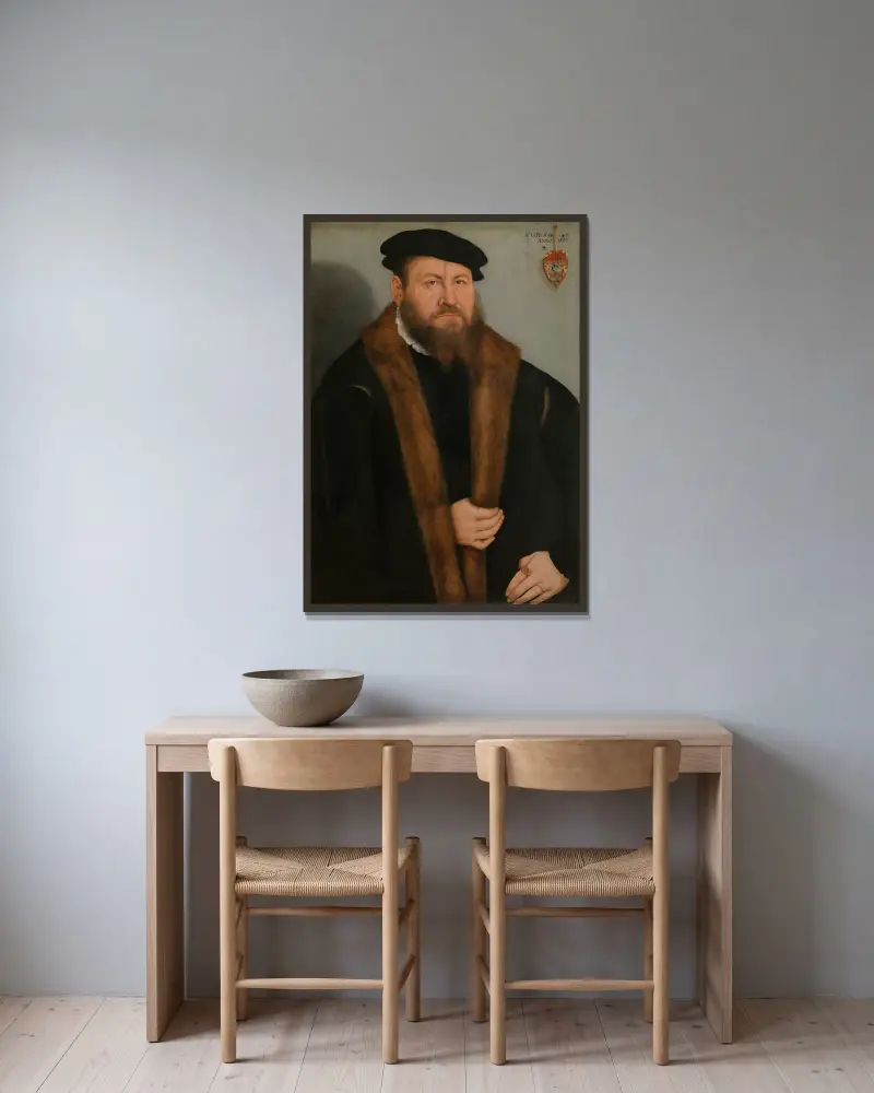 Portrait of a Man av Lucas Cranach the Younger inramad på en vägg