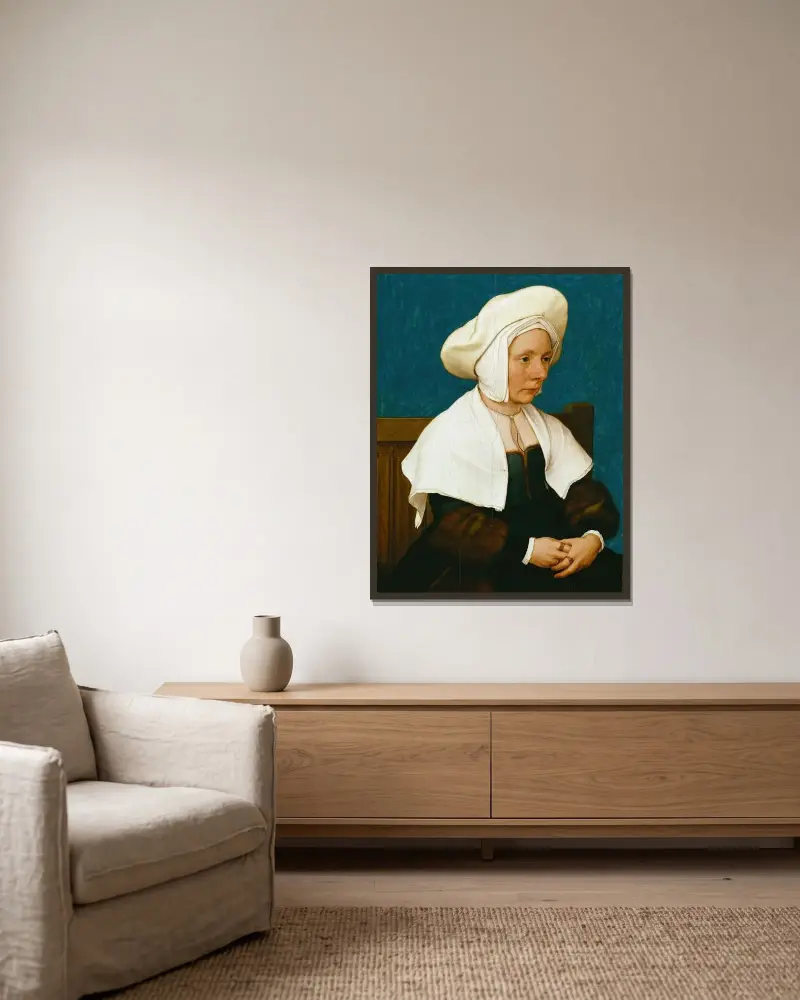 Portrait of a Woman av Hans Holbein The Younger inramad på en vägg
