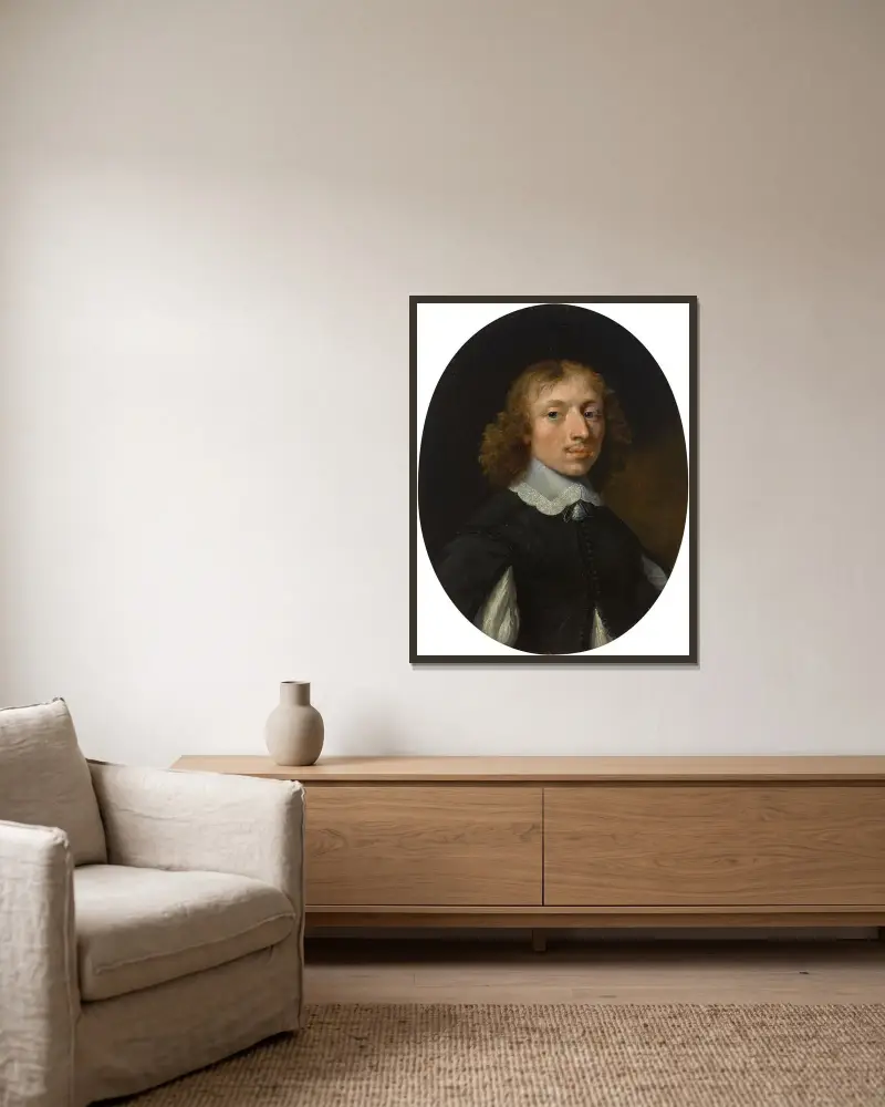 Porträtt av en ung herre av David Teniers The Younger inramad på en vägg
