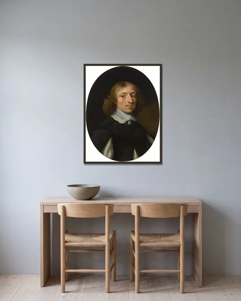 Porträtt av en ung herre av David Teniers The Younger inramad på en vägg