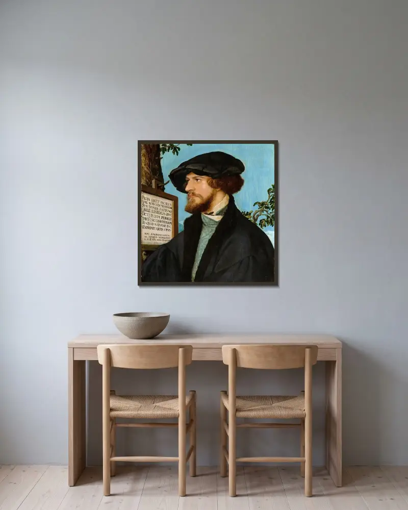 Portrait of Bonifacius Amerbach av Hans Holbein The Younger inramad på en vägg