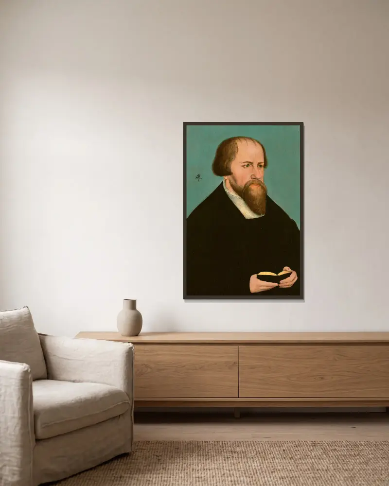 Portrait of Caspar Cruciger av Lucas Cranach the Younger inramad på en vägg