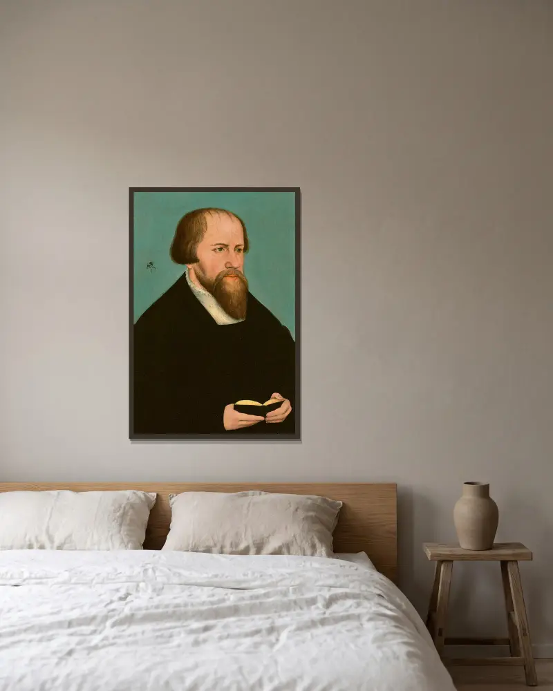 Portrait of Caspar Cruciger av Lucas Cranach the Younger inramad på en vägg