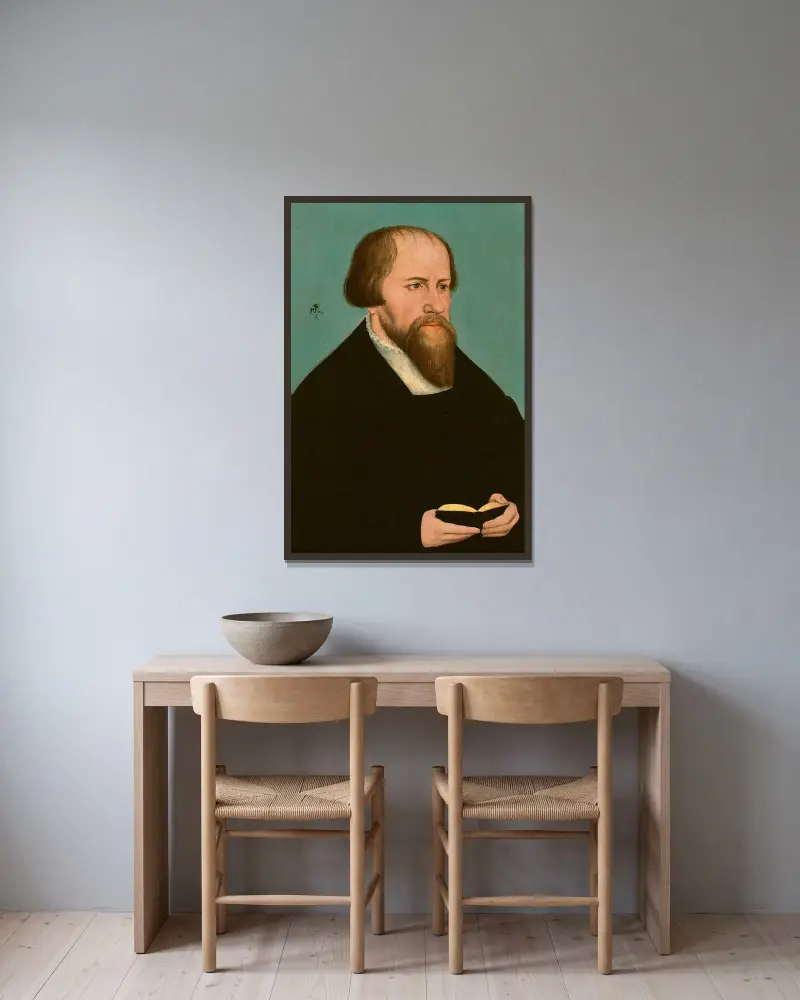 Portrait of Caspar Cruciger av Lucas Cranach the Younger inramad på en vägg