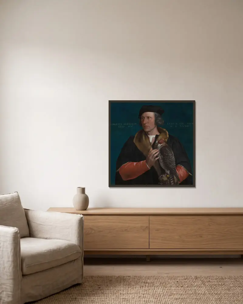 Portrait of Robert Cheseman av Hans Holbein The Younger inramad på en vägg