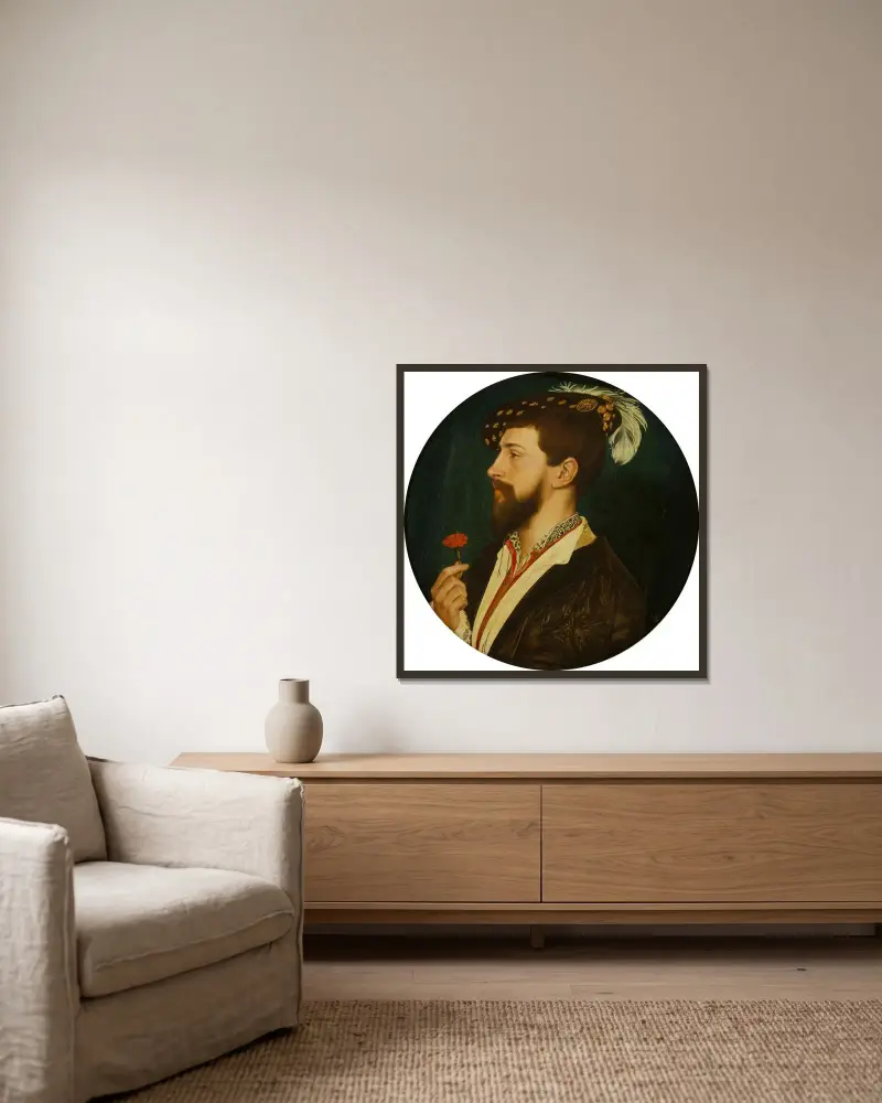 Portrait of Simon George of Cornwall av Hans Holbein The Younger inramad på en vägg
