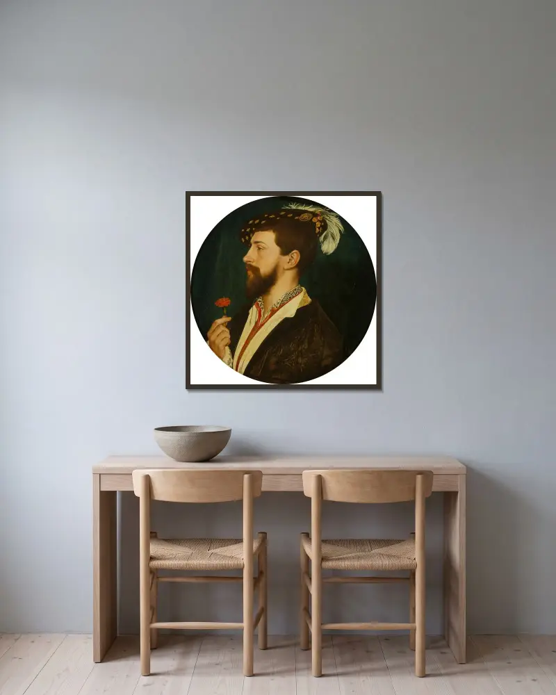 Portrait of Simon George of Cornwall av Hans Holbein The Younger inramad på en vägg