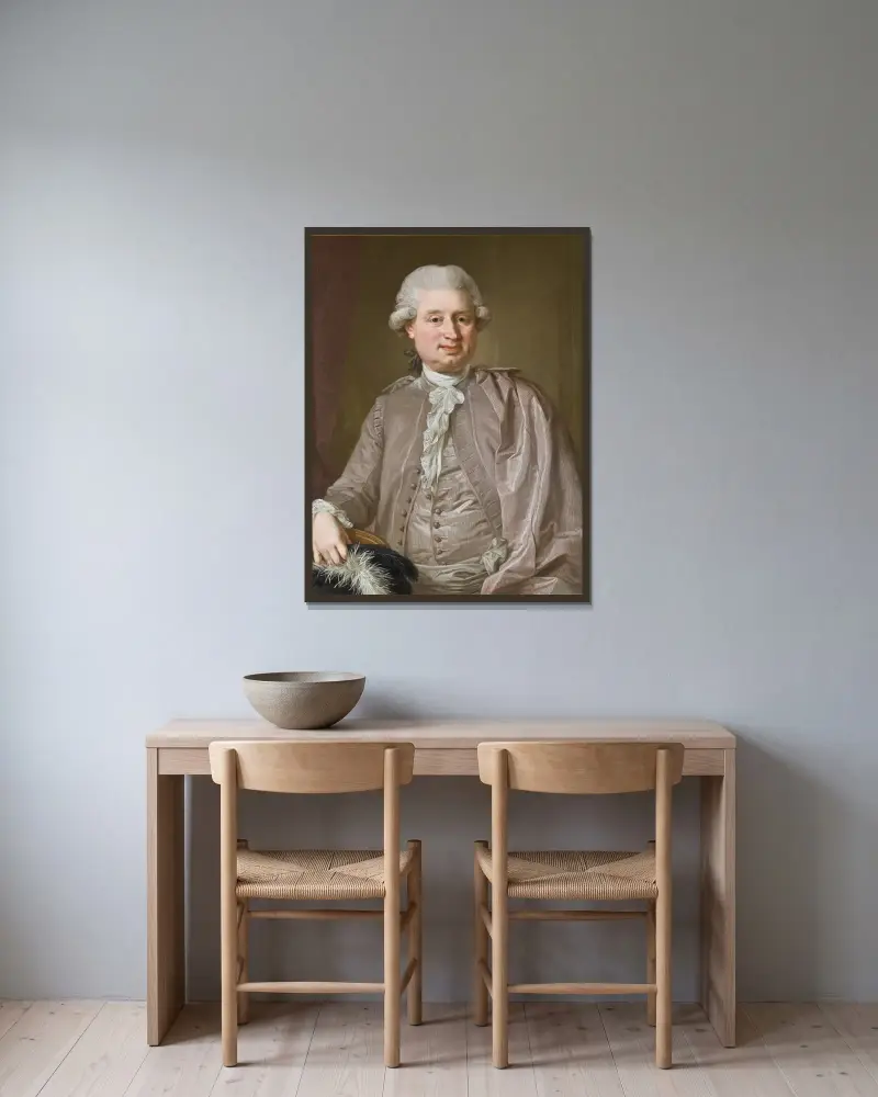 Porträtt av grosshandlaren Johan Fredrik Burghadi av Lorens Pasch the Younger inramad på en vägg