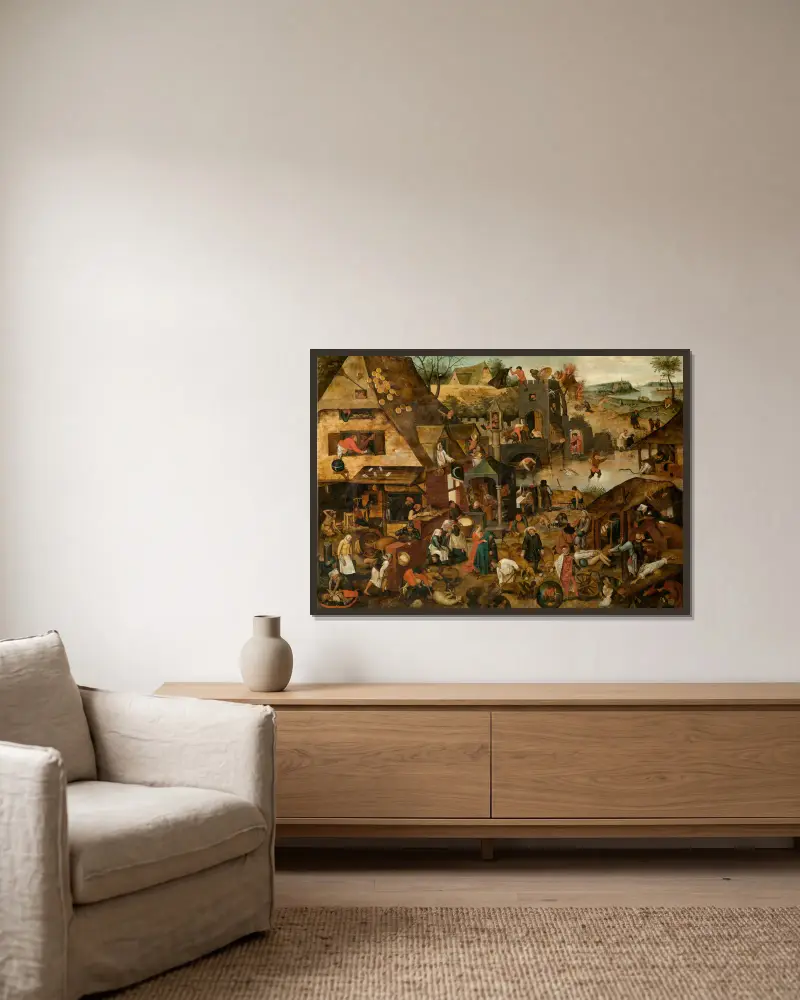Sprichwörter von Pieter Brueghel The Younger gerahmt an einer Wand