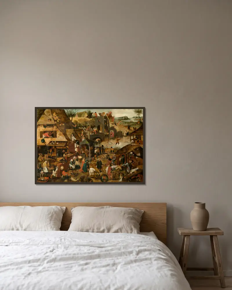 Sprichwörter von Pieter Brueghel The Younger gerahmt an einer Wand