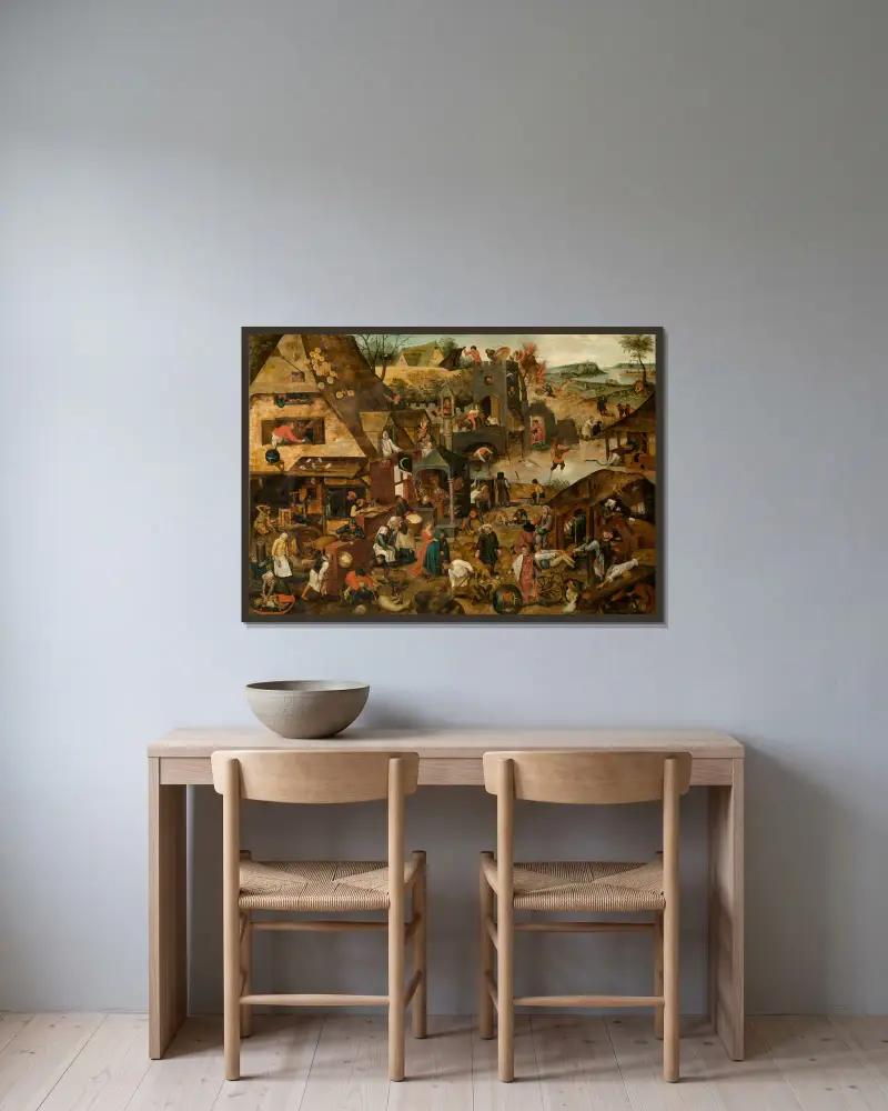 Sprichwörter von Pieter Brueghel The Younger gerahmt an einer Wand