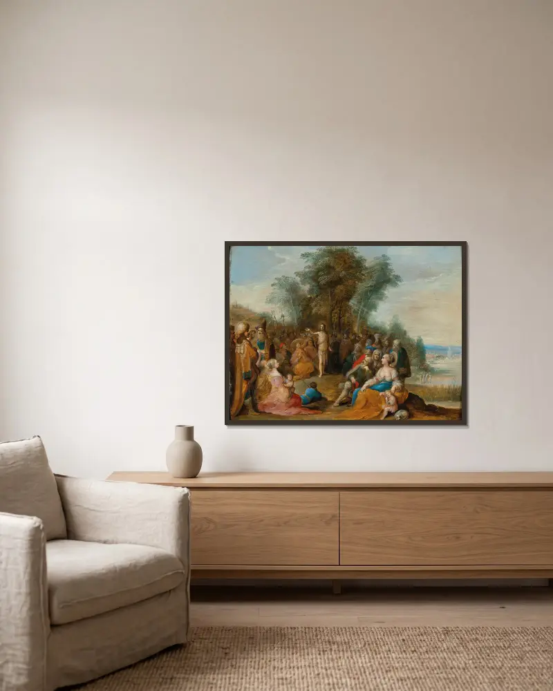 Saint John the Baptist preaching in the wilderness av Frans Francken the Younger inramad på en vägg