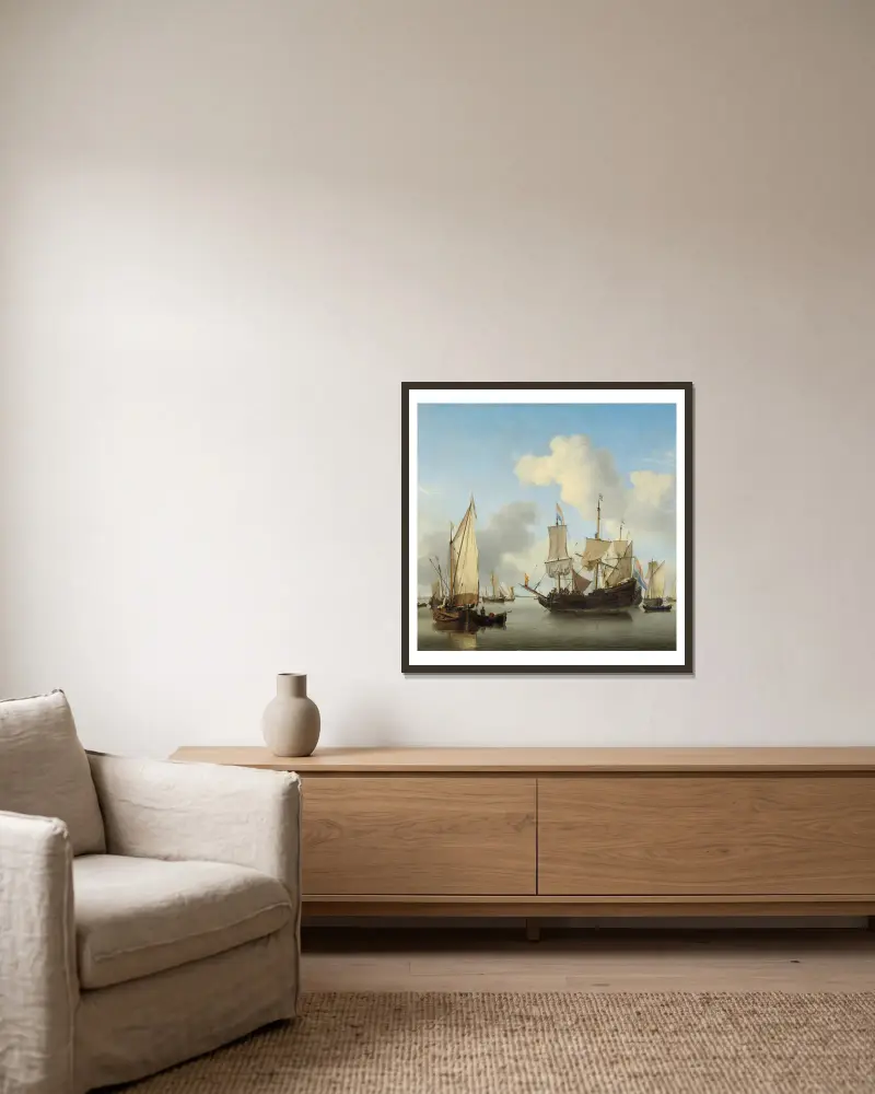 Ships at Anchor on the Coast av Willem van de Velde the Younger inramad på en vägg