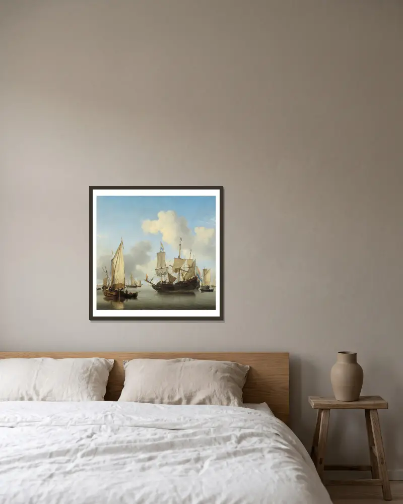 Ships at Anchor on the Coast av Willem van de Velde the Younger inramad på en vägg