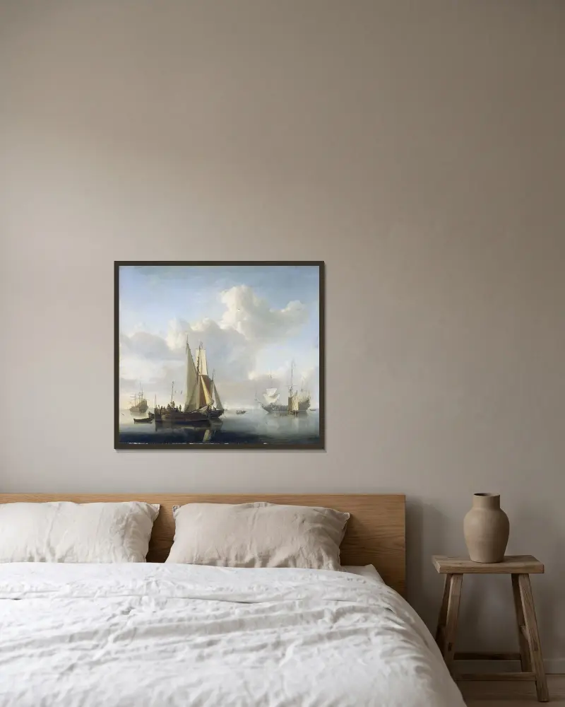 Schiffe vor der Küste von Willem van de Velde the Younger gerahmt an einer Wand