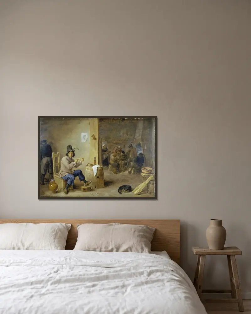 Rökare på ett värdshus av David Teniers The Younger inramad på en vägg