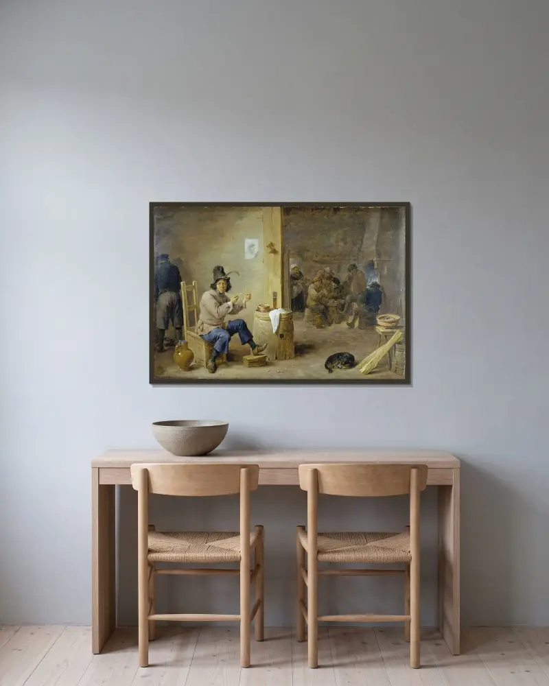 Rökare på ett värdshus av David Teniers The Younger inramad på en vägg