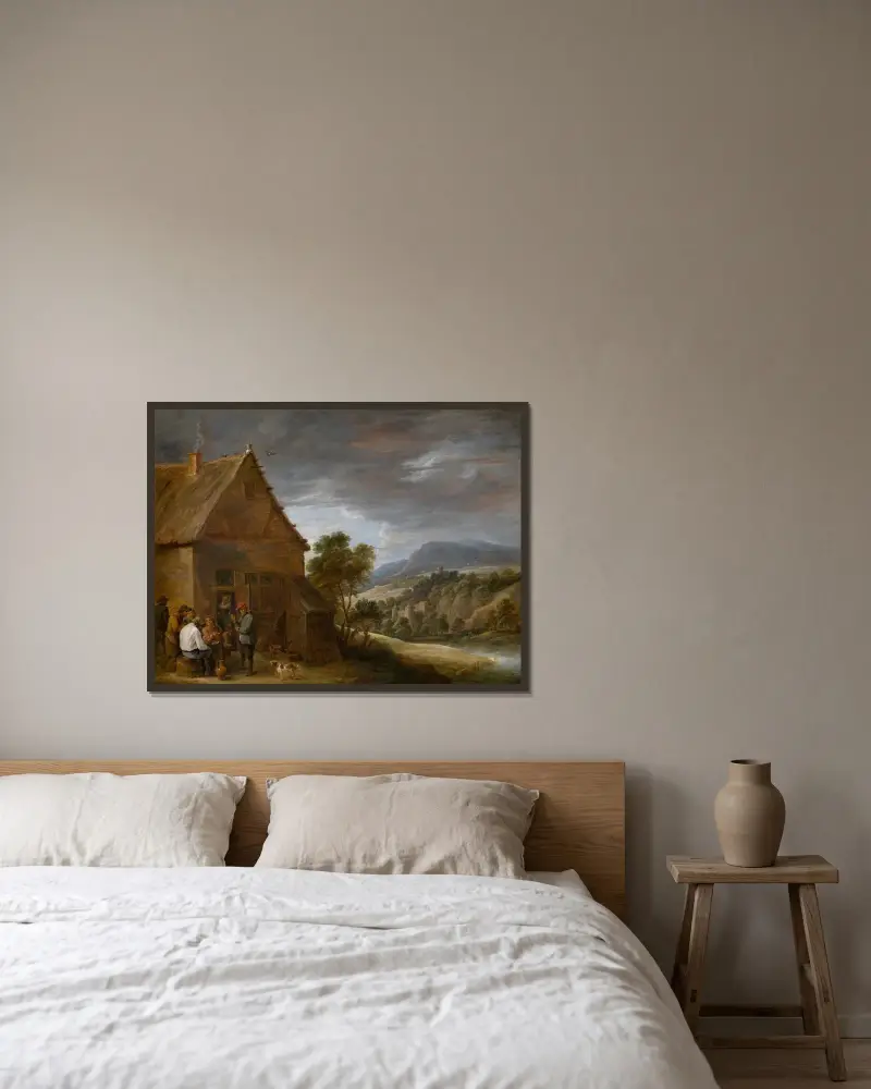 Wirtshausszene von David Teniers The Younger gerahmt an einer Wand