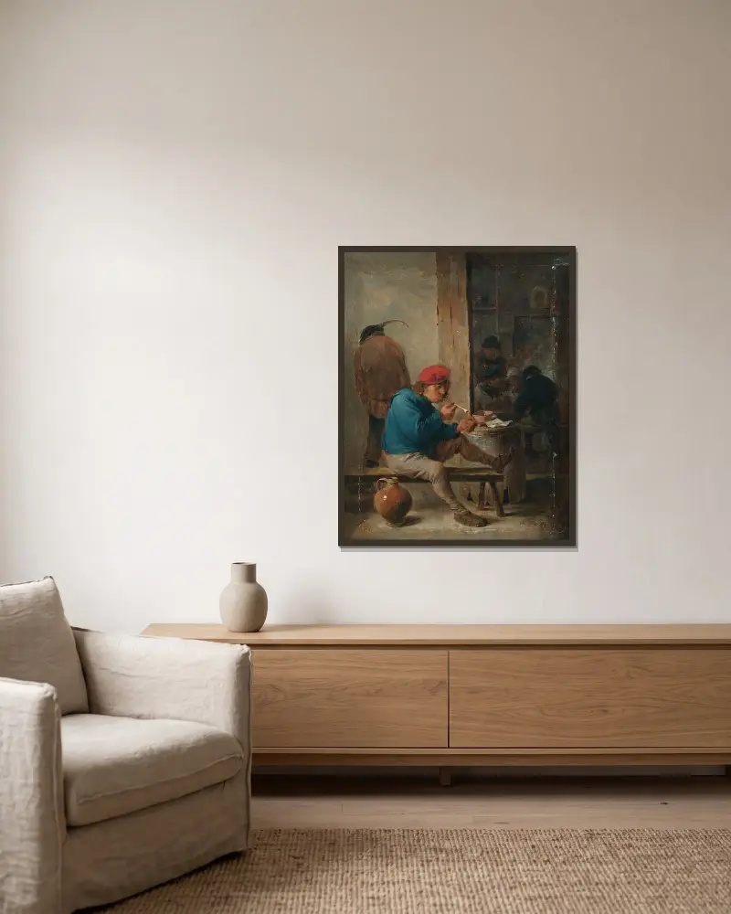 Krogscen med rökare av David Teniers The Younger inramad på en vägg