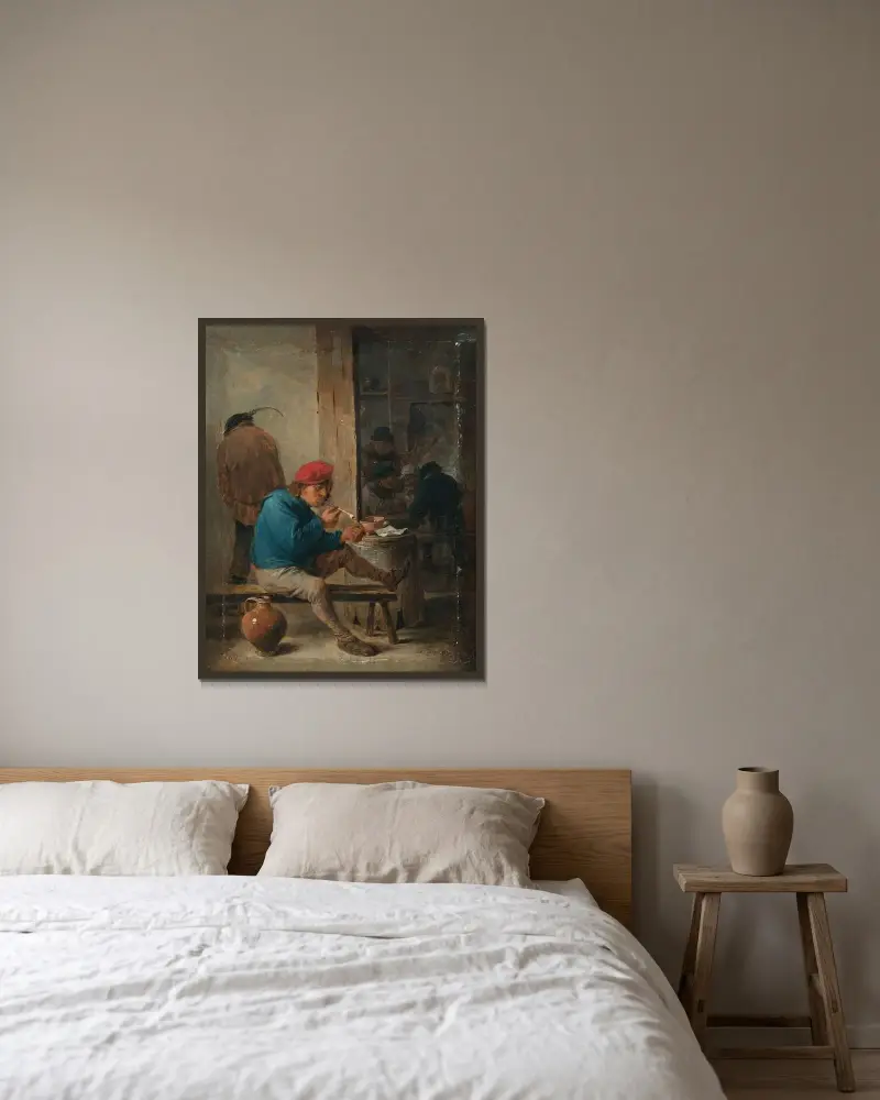 Krogscen med rökare av David Teniers The Younger inramad på en vägg
