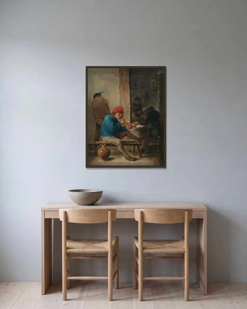 Krogscen med rökare av David Teniers The Younger inramad på en vägg
