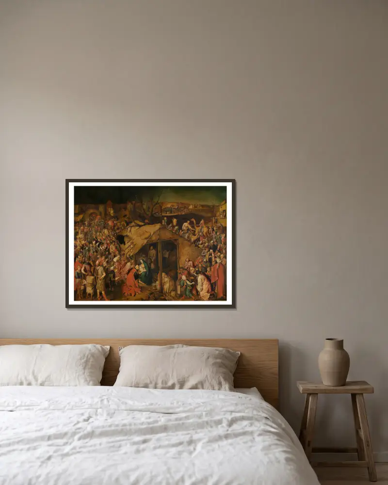 Konungarnas tillbedjan av Pieter Brueghel The Younger inramad på en vägg